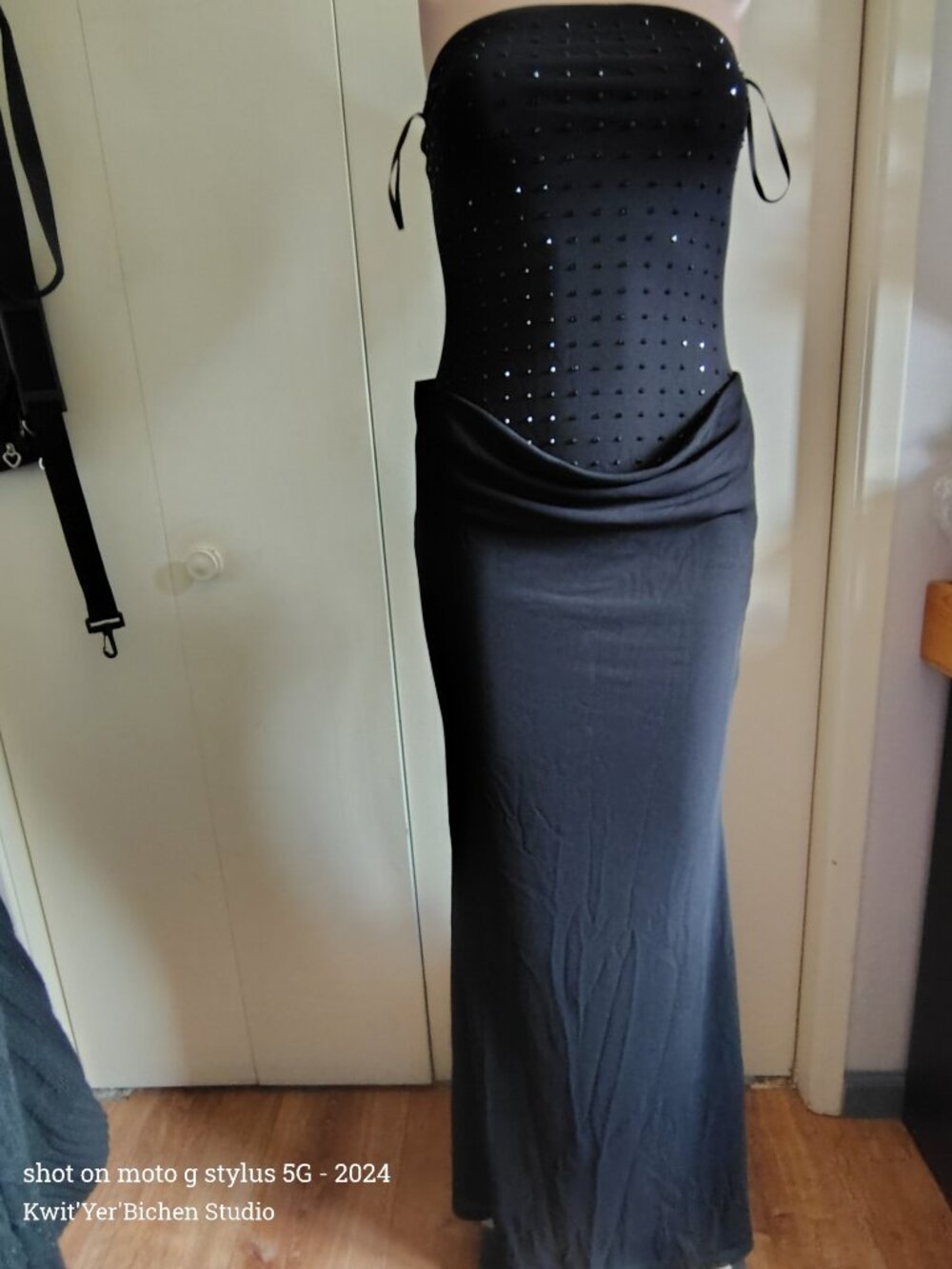 Missguided Black beaded strapless evening dress SZ XS Long